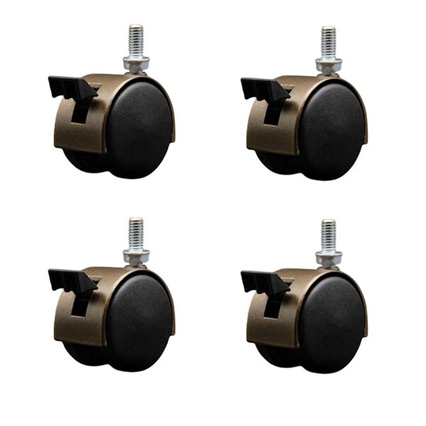 Service Caster 2'' Antique Metal Hood Twin Caster Locking Nylon Wheel 3/8 Thread Stem, 4PK SCC-TS02S50D-NYS-WA-B-381634-4 - main